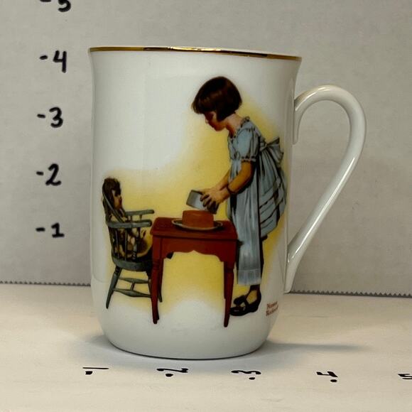 Norman Rockwell Vintage 1981 painted cups white w/ gold trim 5 unique mugs - Picture 10 of 16